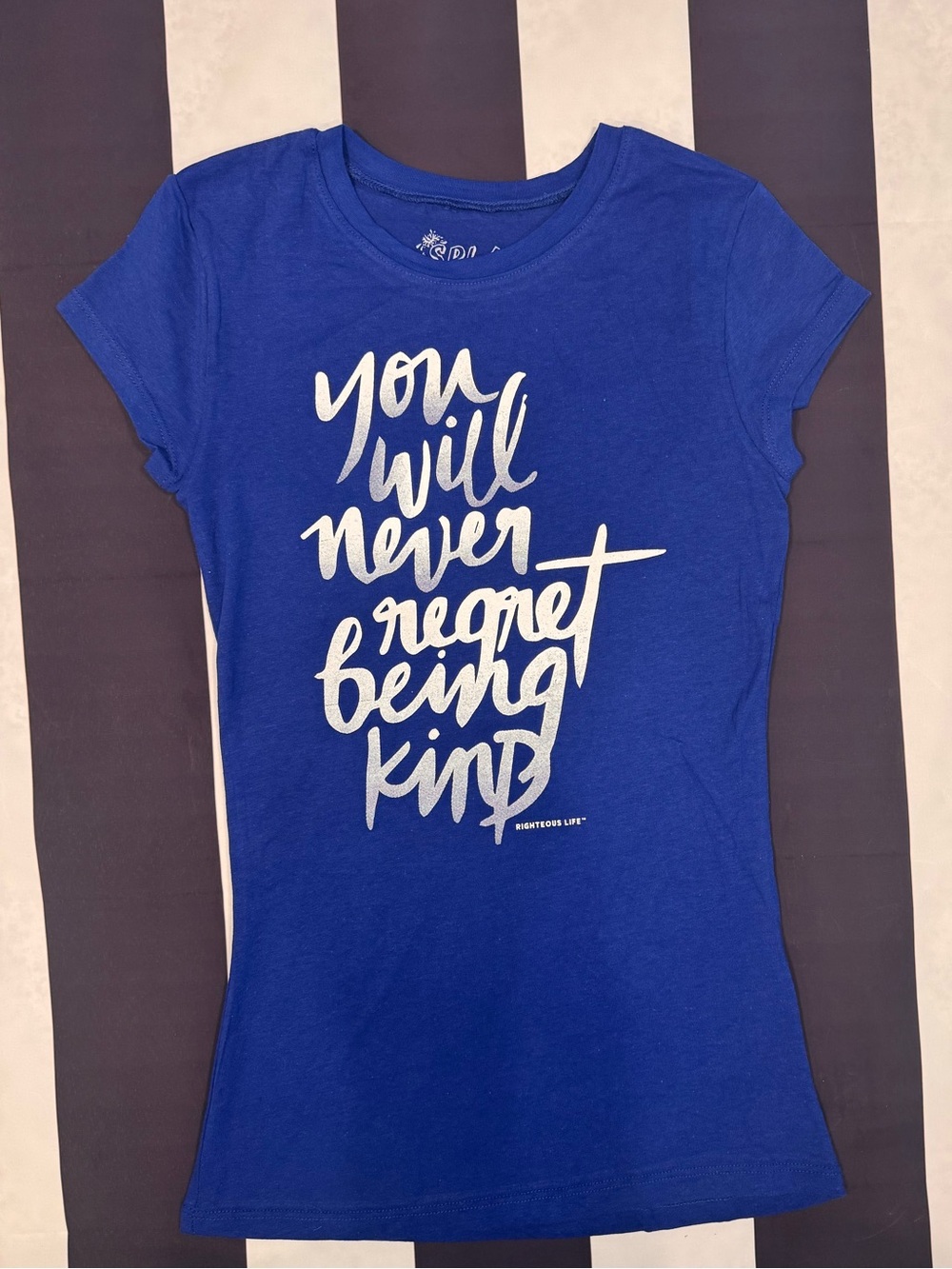 Blue Graphic Tee with Silver Script